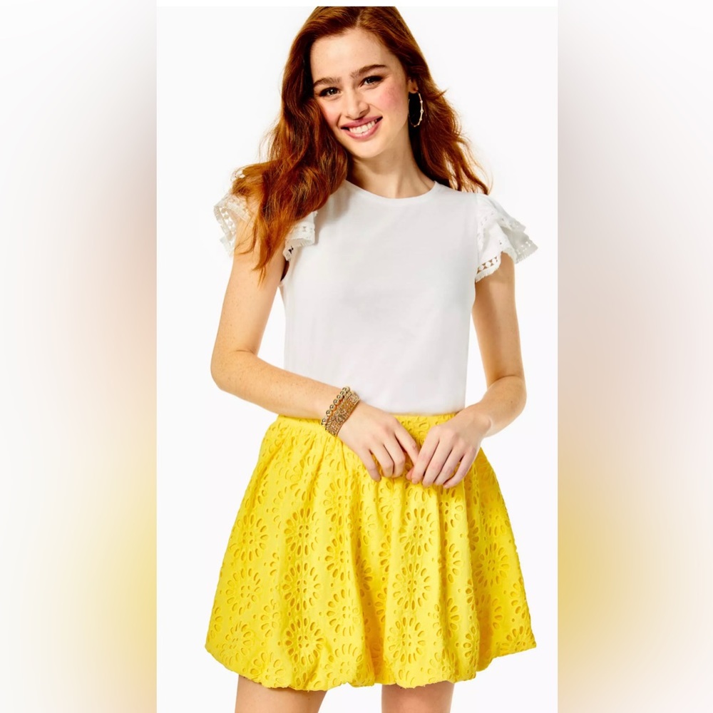 New w/Tags Lilly Pulitzer Leah Eyelet Skirt Resort Yellow Sz 6 Below $128 Retail